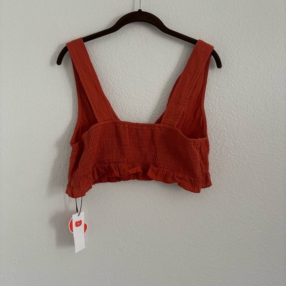 NWT Cider Women's Size XL Orange Ruffle Smocked Back Crop Top - Picture 3 of 3